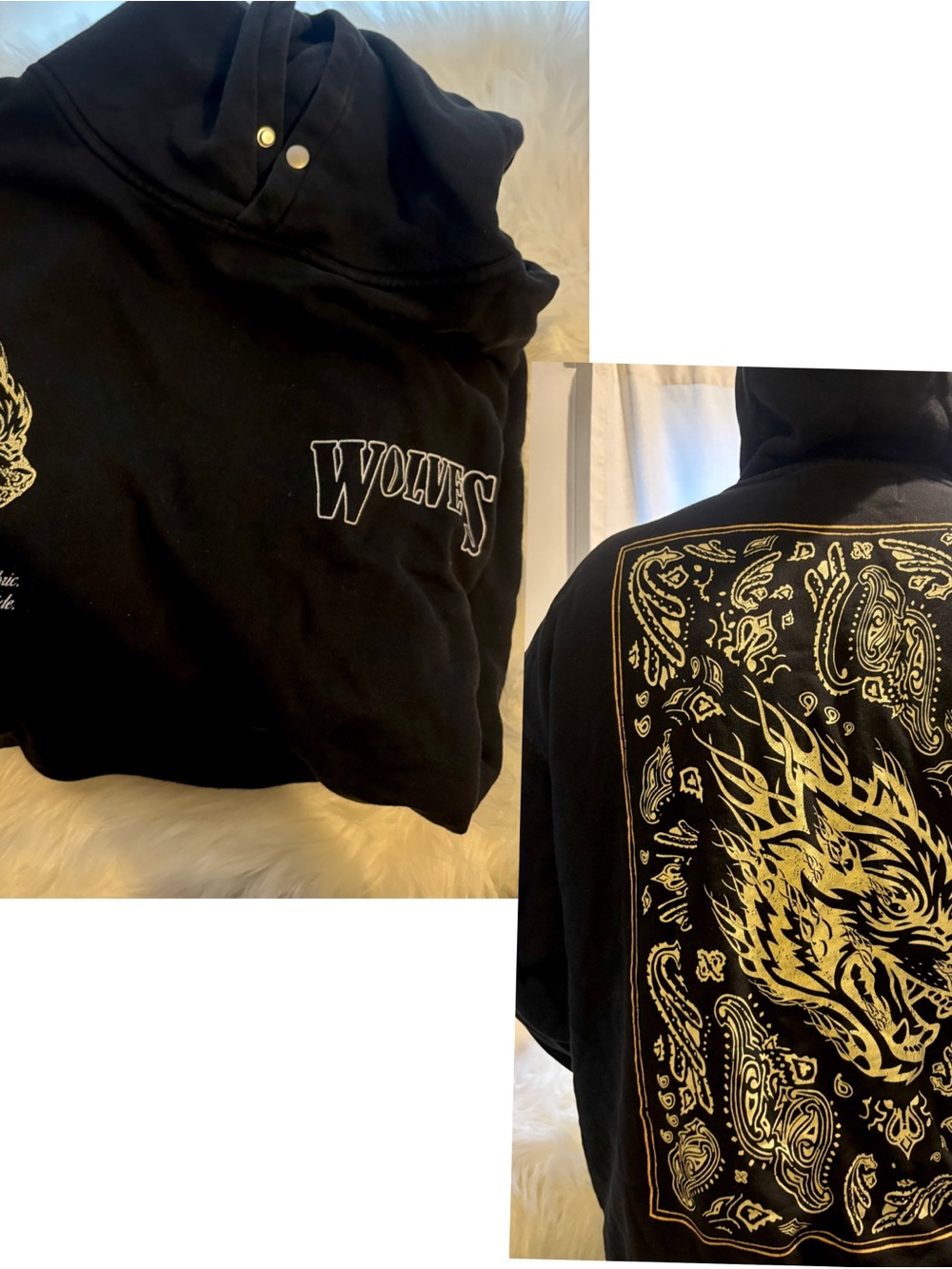 Black Darc sport Wolves Graphic Hoodie with Wolf bandana Back Print